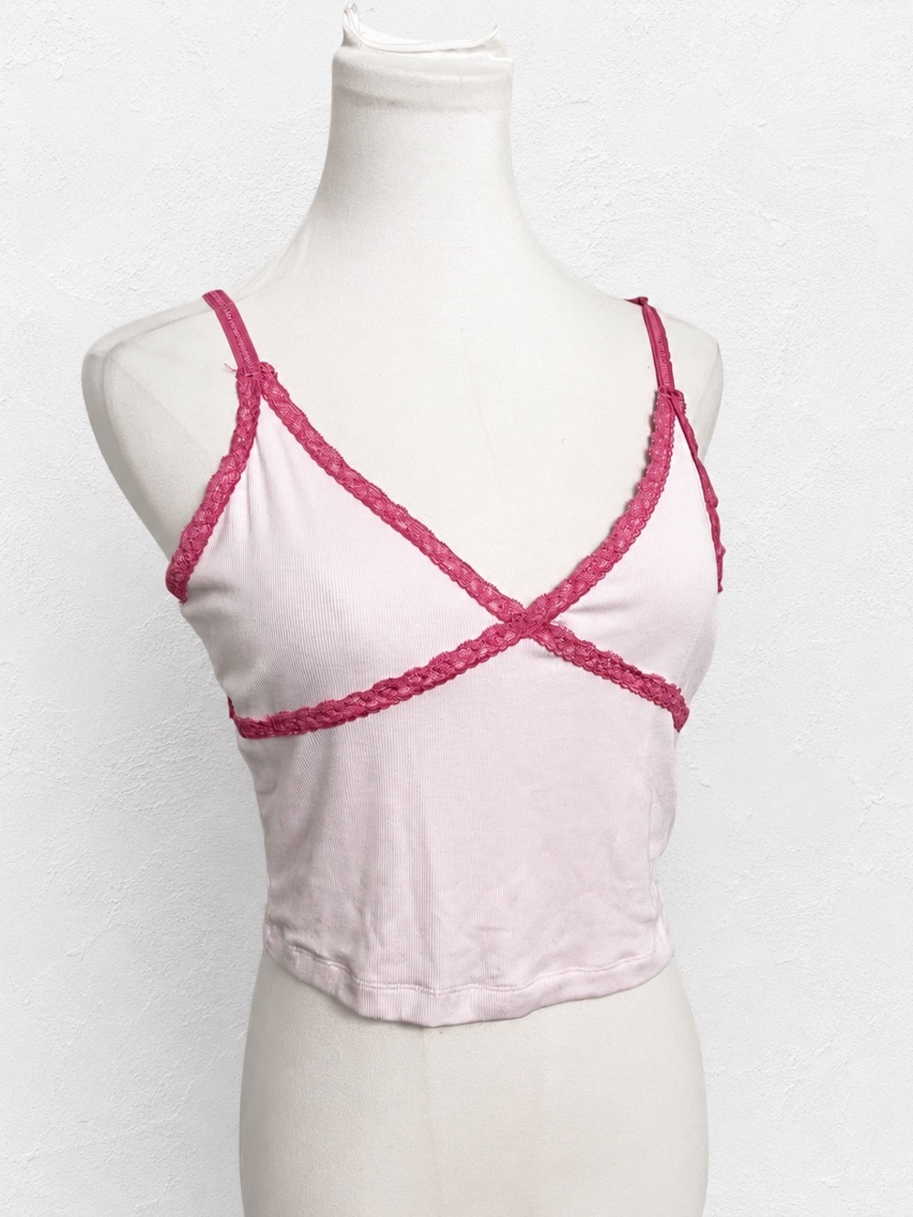 Sun Deh by Aritzia Pink Lace Trim Cami Y2K Fairycore Tank Top L